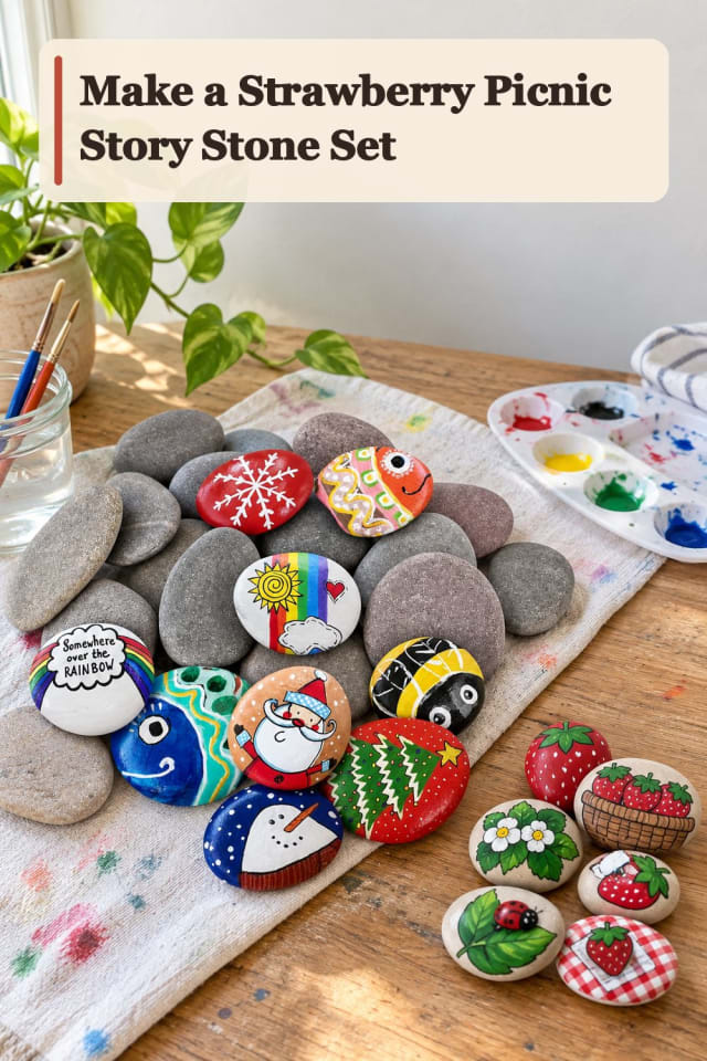 Strawberry Picnic Story Stone Set With Rock Painting Supplies maker-lifestyle pin