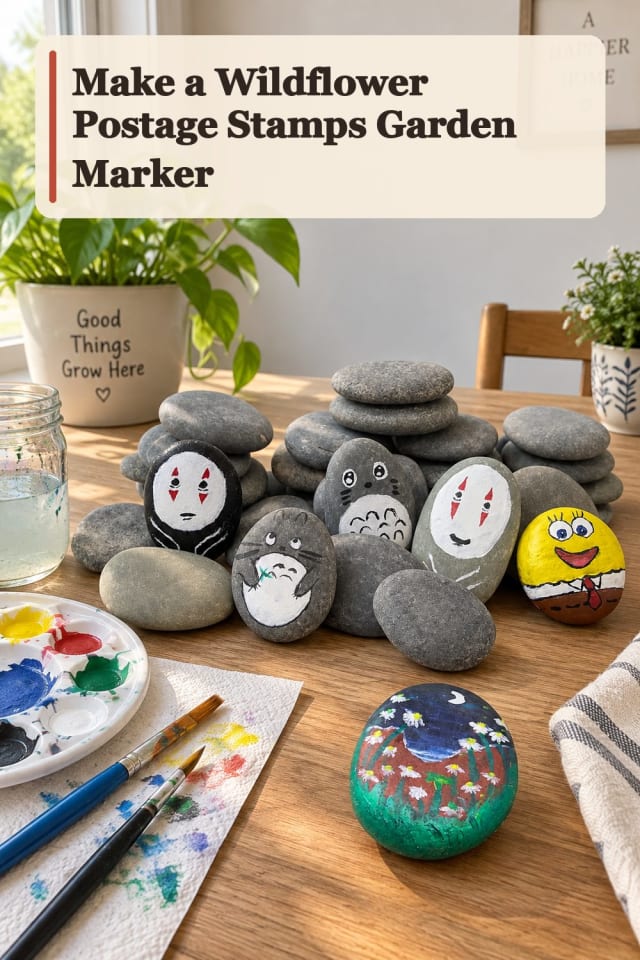 Wildflower Postage Stamps Garden Marker With Rock Painting Supplies maker-lifestyle pin