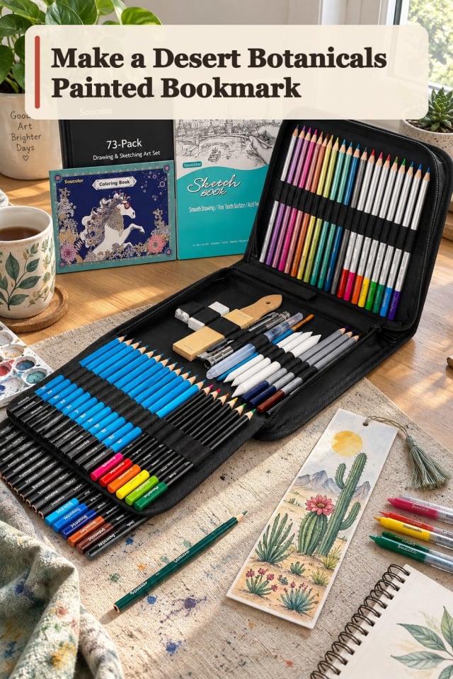 Desert Botanicals Painted Bookmark With Watercolor Pencil Supplies maker-lifestyle pin