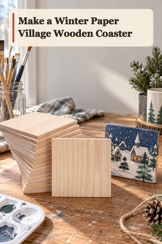 Winter Paper Village Wooden Coaster With Wood Burning Supplies maker-lifestyle pin