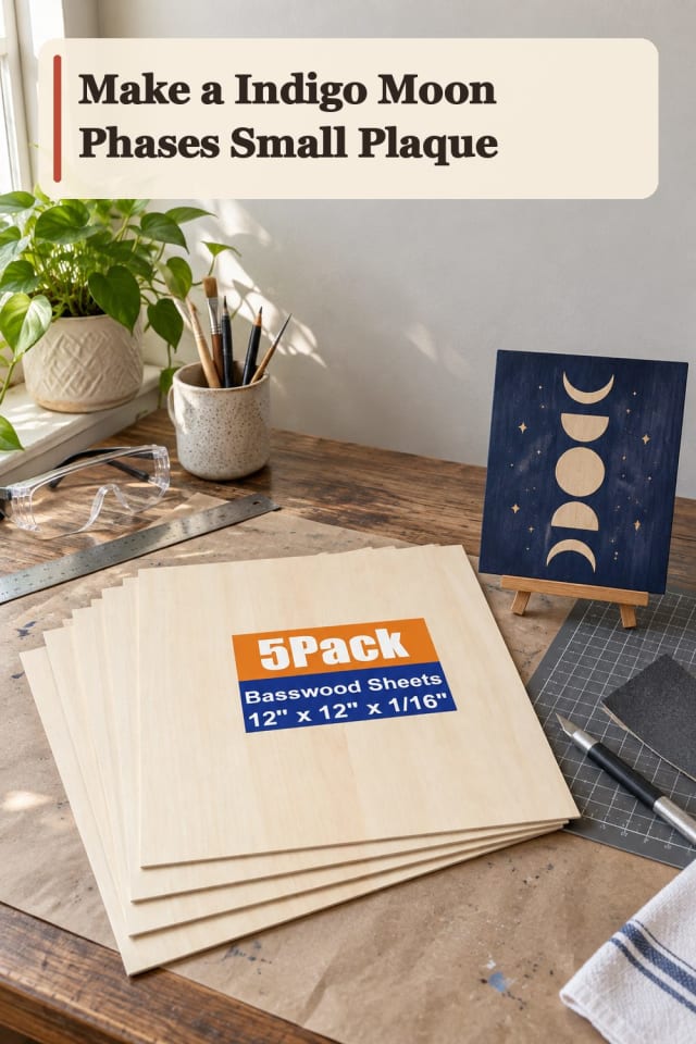 Indigo Moon Phases Small Plaque With Wood Burning Supplies maker-lifestyle pin