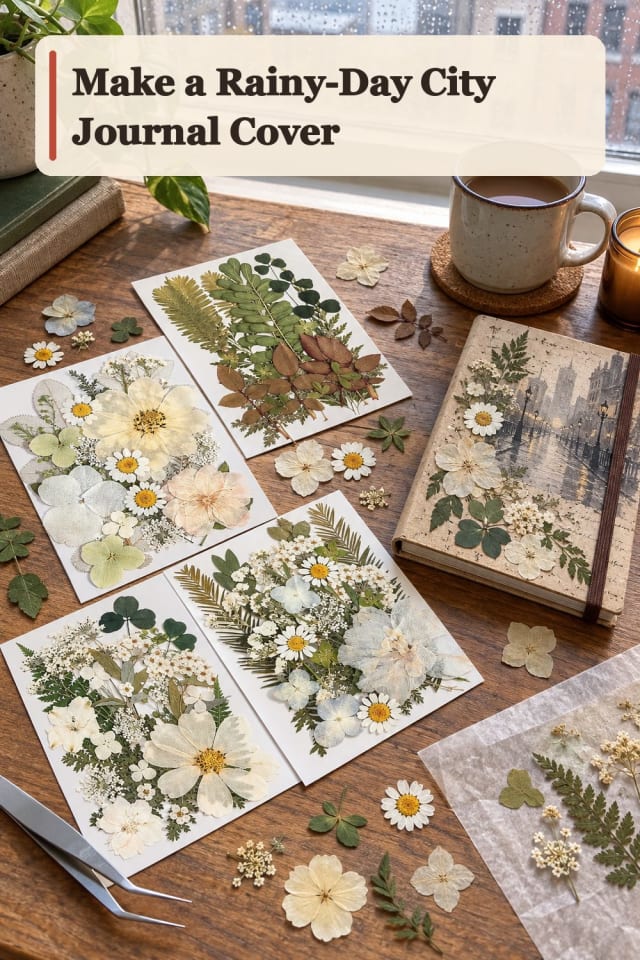 Rainy Day City Journal Cover With Dried Floral Supplies maker-lifestyle pin