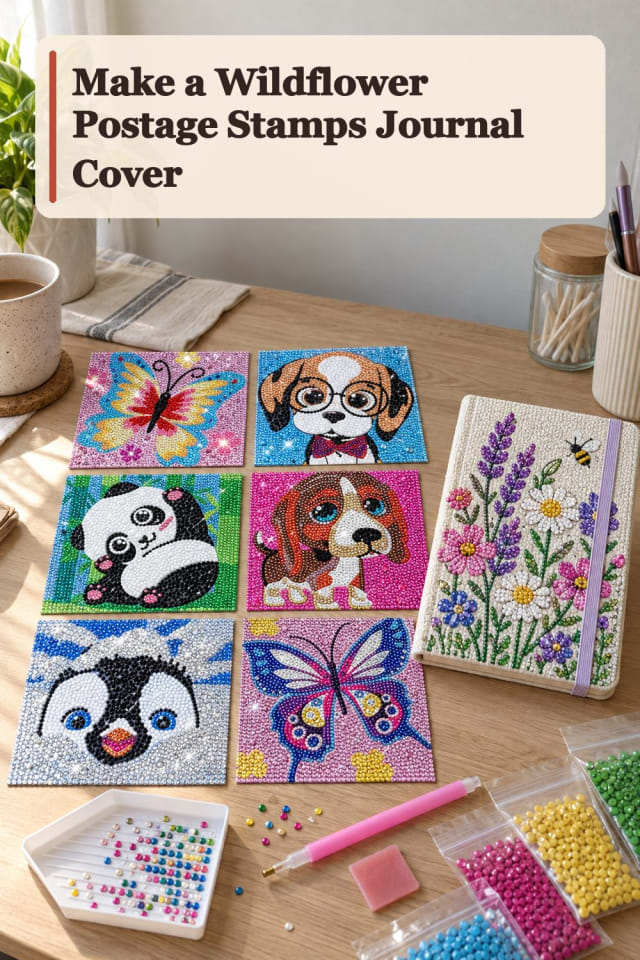 Wildflower Postage Stamps Journal Cover With Diamond Painting Supplies maker-lifestyle pin