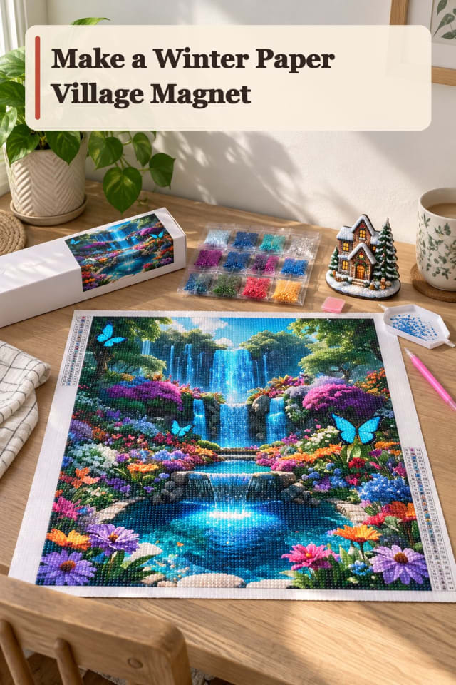 Winter Paper Village Magnet With Diamond Painting Supplies maker-lifestyle pin