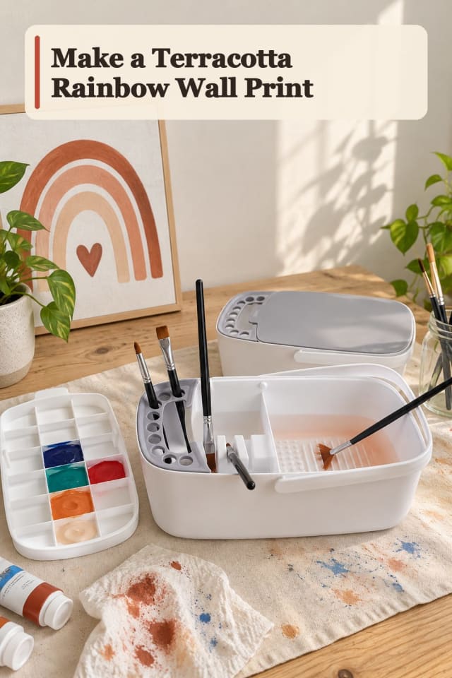 Terracotta Rainbow Wall Print With Gouache Supplies maker-lifestyle pin