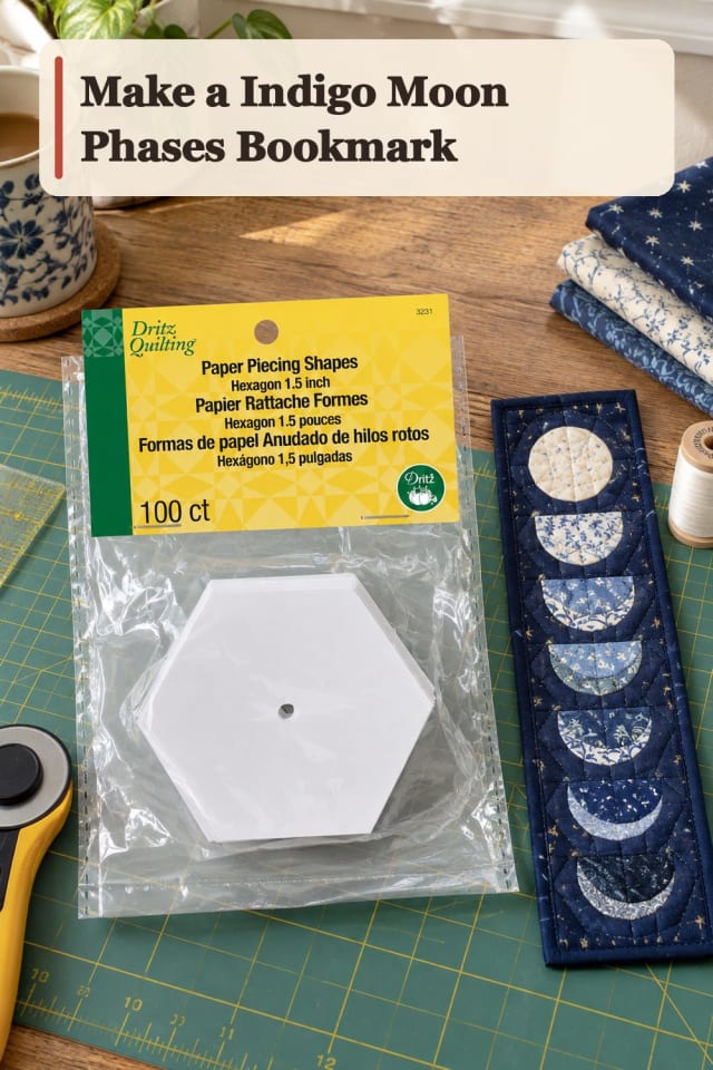 Indigo Moon Phases Bookmark With English Paper Piecing Supplies maker-lifestyle pin