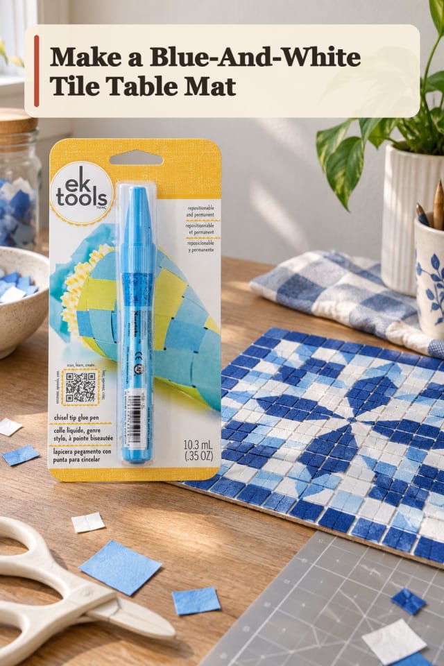 Blue And White Tile Table Mat With English Paper Piecing Supplies maker-lifestyle pin