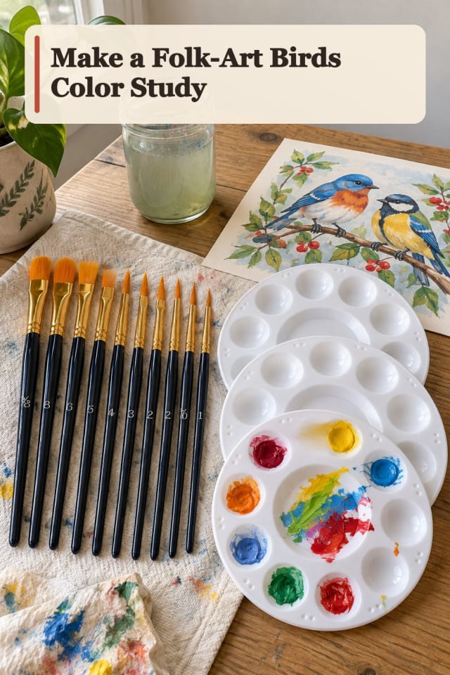 Folk Art Birds Color Study With Gouache Supplies maker-lifestyle pin