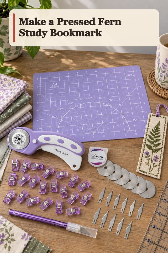 Pressed Fern Study Bookmark With Quilting Tools Supplies maker-lifestyle pin