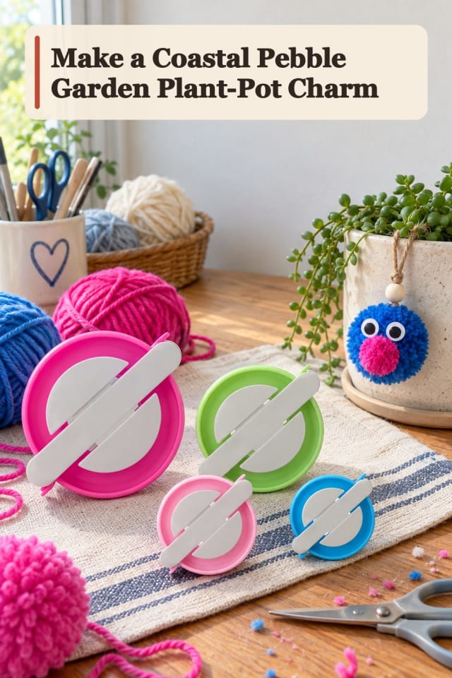 Coastal Pebble Garden Plant Pot Charm With Pom Pom Crafts Supplies maker-lifestyle pin