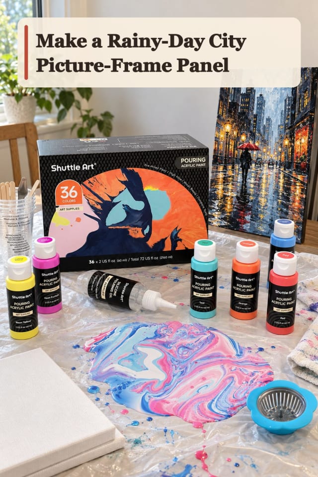 Rainy Day City Picture Frame Panel With Acrylic Pouring Supplies maker-lifestyle pin