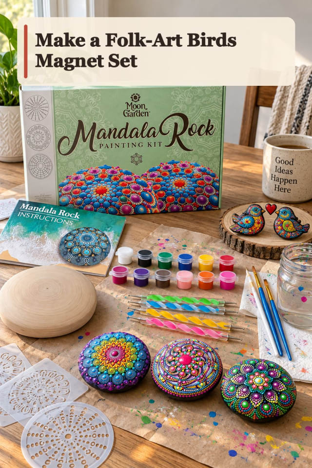 Folk Art Birds Magnet Set With Rock Painting Supplies maker-lifestyle pin