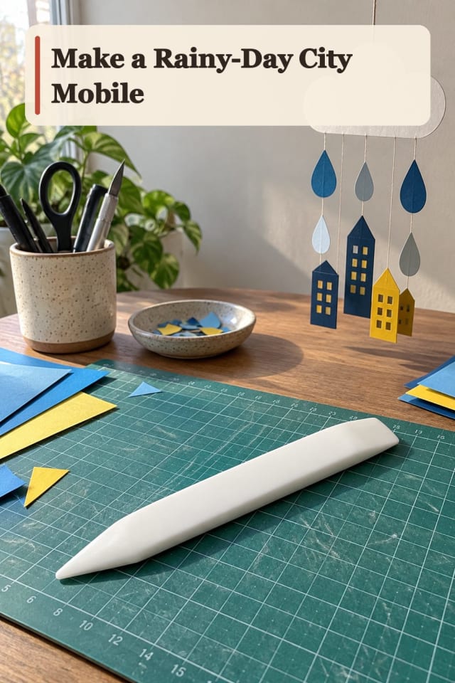 Rainy Day City Mobile With Origami Supplies maker-lifestyle pin