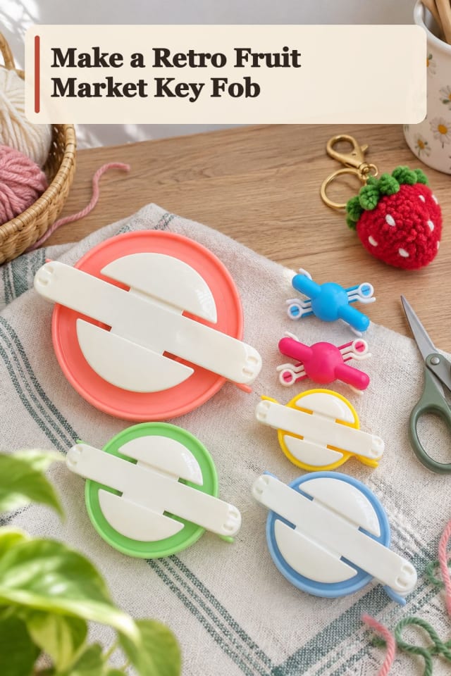 Retro Fruit Market Key Fob With Pom Pom Crafts Supplies maker-lifestyle pin
