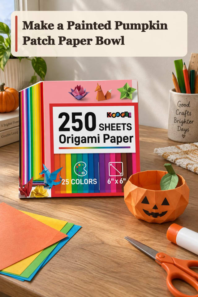 Painted Pumpkin Patch Paper Bowl With Origami Supplies maker-lifestyle pin