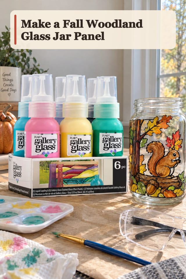 Fall Woodland Glass Jar Panel With Faux Stained Glass Supplies maker-lifestyle pin