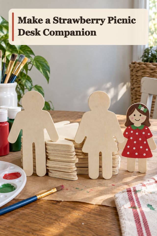 Strawberry Picnic Desk Companion With Peg Doll Painting Supplies maker-lifestyle pin