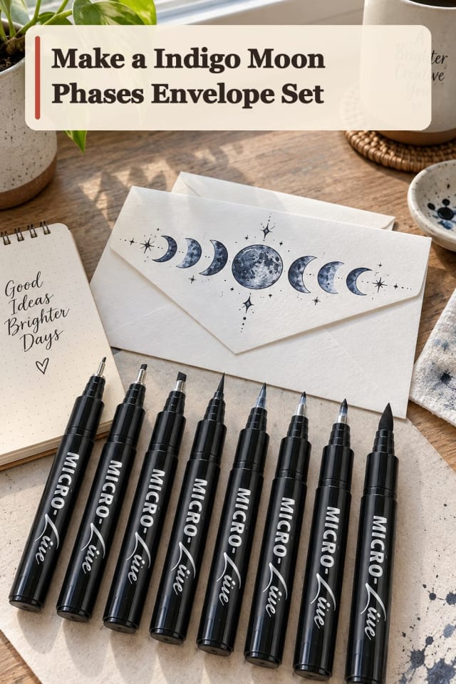 Indigo Moon Phases Envelope Set With Hand Lettering Supplies maker-lifestyle pin