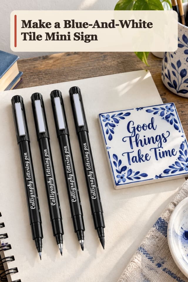 Blue And White Tile Mini Sign With Hand Lettering Supplies maker-lifestyle pin