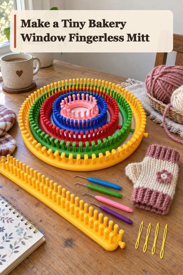 Tiny Bakery Window Fingerless Mitt With Knitting Loom Supplies maker-lifestyle pin