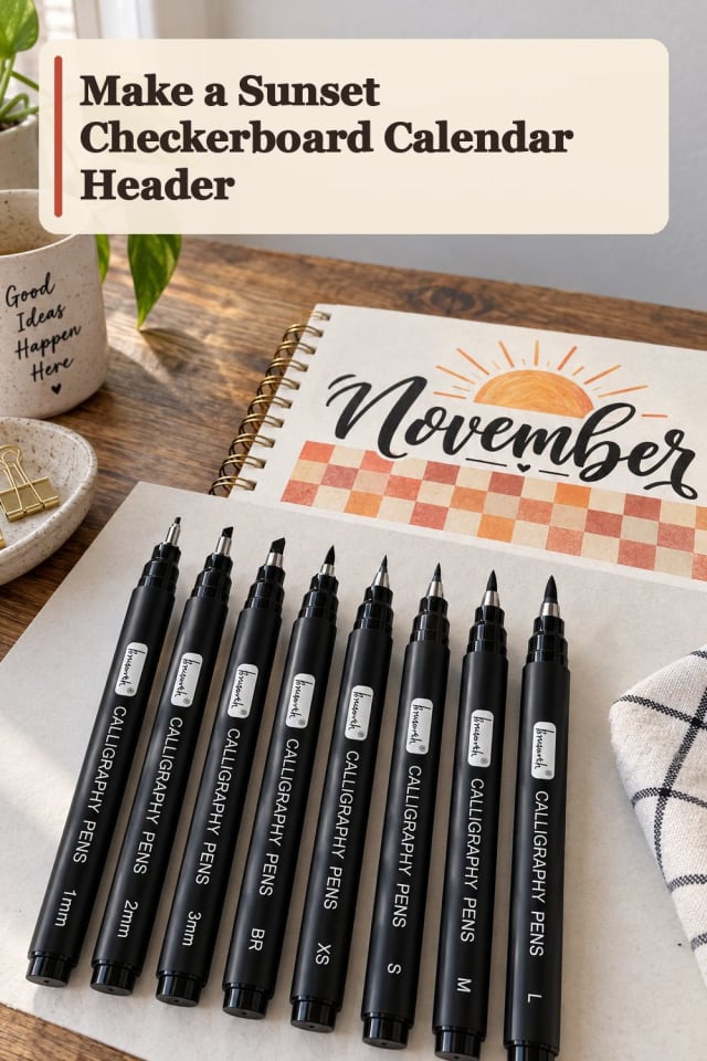 Sunset Checkerboard Calendar Header With Hand Lettering Supplies maker-lifestyle pin