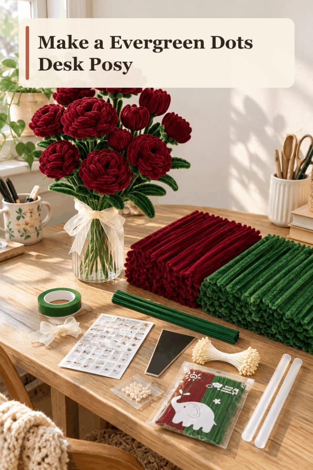 Desk Posy Craft Supplies — Evergreen Dots Desk Posy maker-lifestyle pin