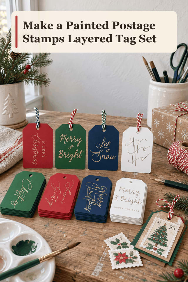 Layered Tag Set Craft Supplies — Painted Postage Stamps Layered Tag Set maker-lifestyle pin