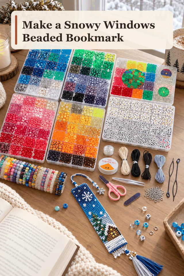 Beaded Bookmark Craft Supplies — Snowy Windows Beaded Bookmark maker-lifestyle pin