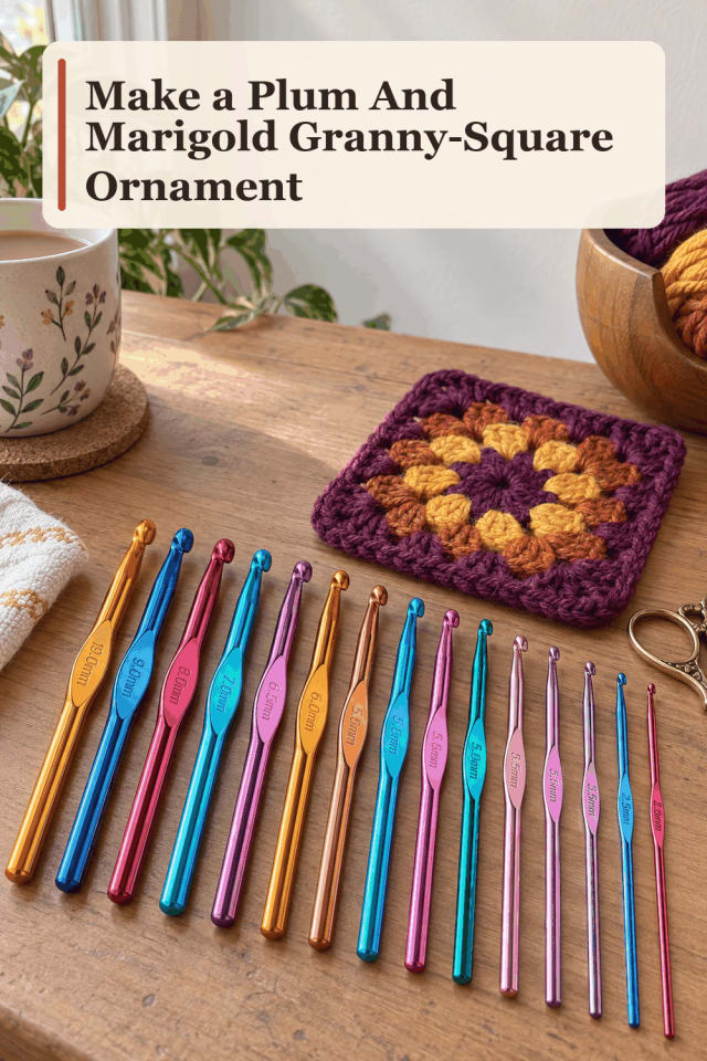 Granny-Square Ornament Craft Supplies — Plum And Marigold Granny-Square Ornament maker-lifestyle pin
