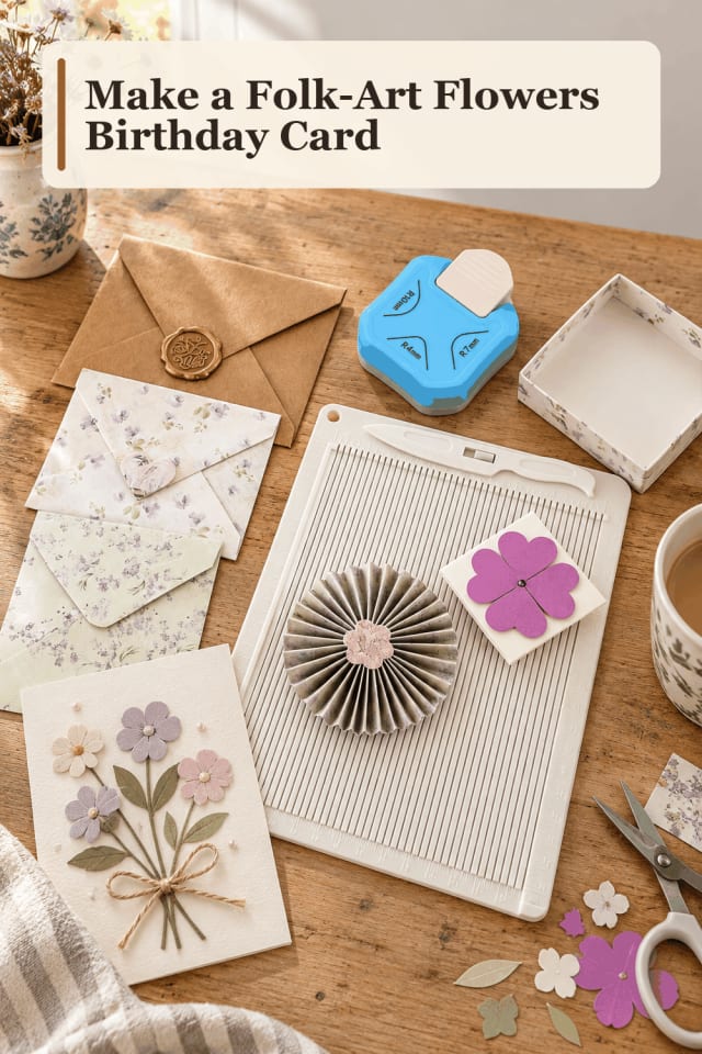 Birthday Card Craft Supplies — Folk-Art Flowers Birthday Card maker-lifestyle pin
