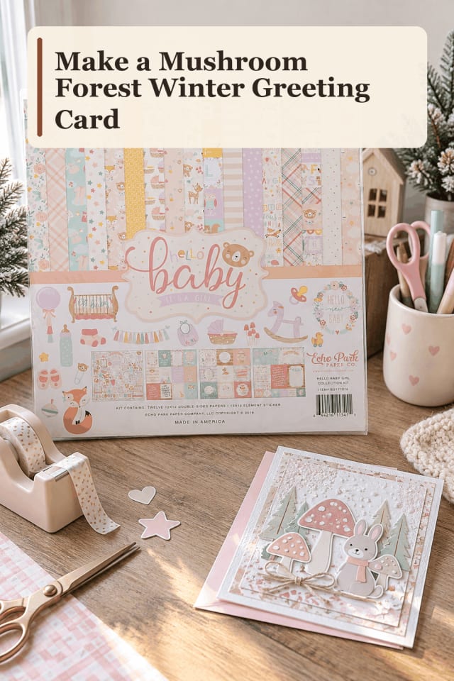 Winter Greeting Card Craft Supplies — Mushroom Forest Winter Greeting Card maker-lifestyle pin