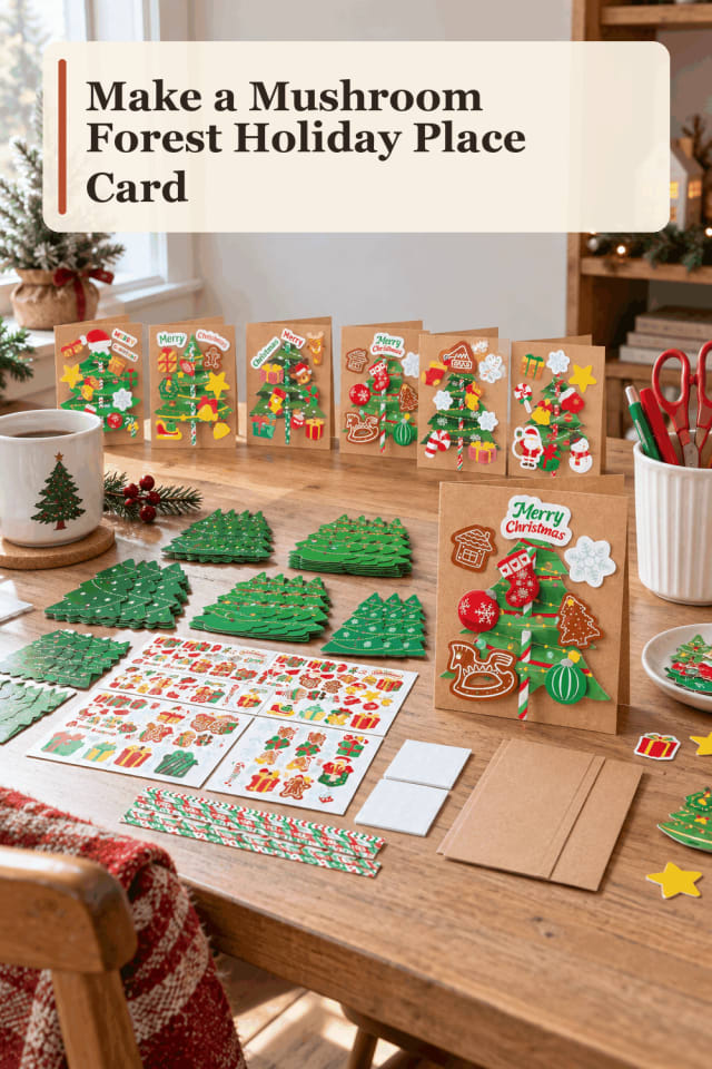 Holiday Place Card Craft Supplies — Mushroom Forest Holiday Place Card maker-lifestyle pin