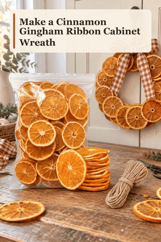 Ribbon Cabinet Wreath Craft Supplies — Cinnamon Gingham Ribbon Cabinet Wreath maker-lifestyle pin