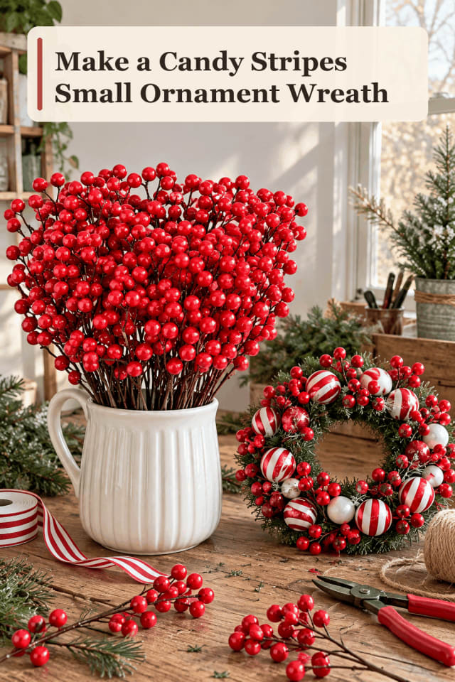 Small Ornament Wreath Craft Supplies — Candy Stripes Small Ornament Wreath maker-lifestyle pin
