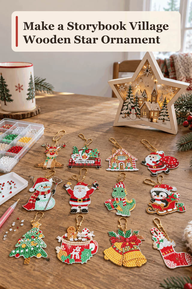 Wooden Star Ornament Craft Supplies — Storybook Village Wooden Star Ornament maker-lifestyle pin