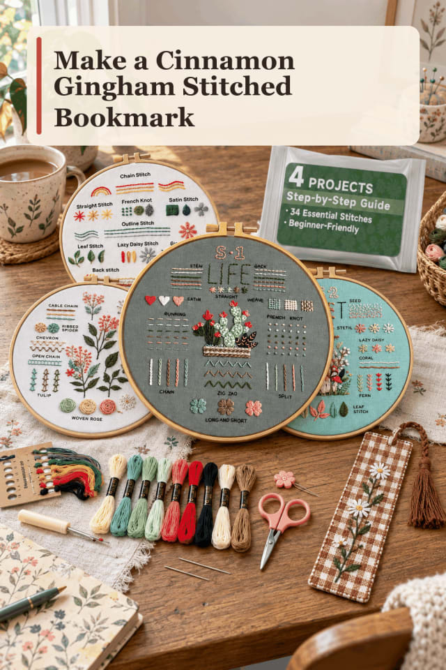 Stitched Bookmark Craft Supplies — Cinnamon Gingham Stitched Bookmark Idea 97 maker-lifestyle pin