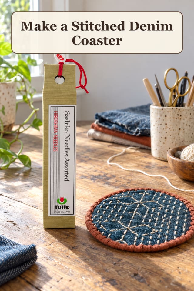 Sashiko Supplies: Stitched Denim Coaster maker-lifestyle pin