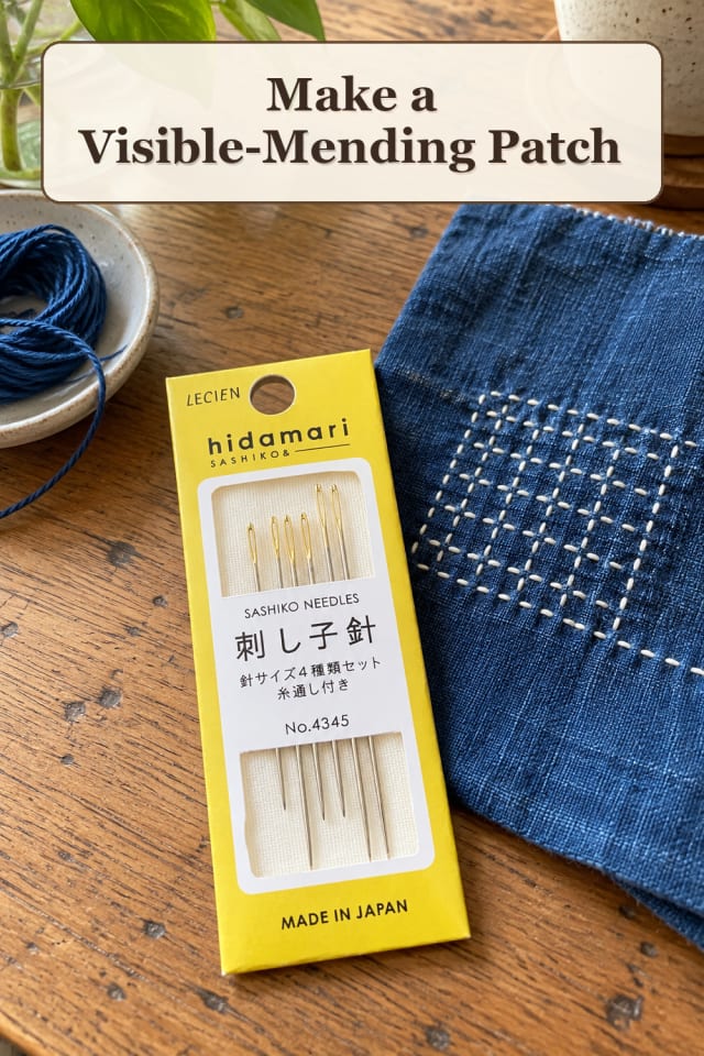 Sashiko Supplies: Visible-Mending Patch maker-lifestyle pin