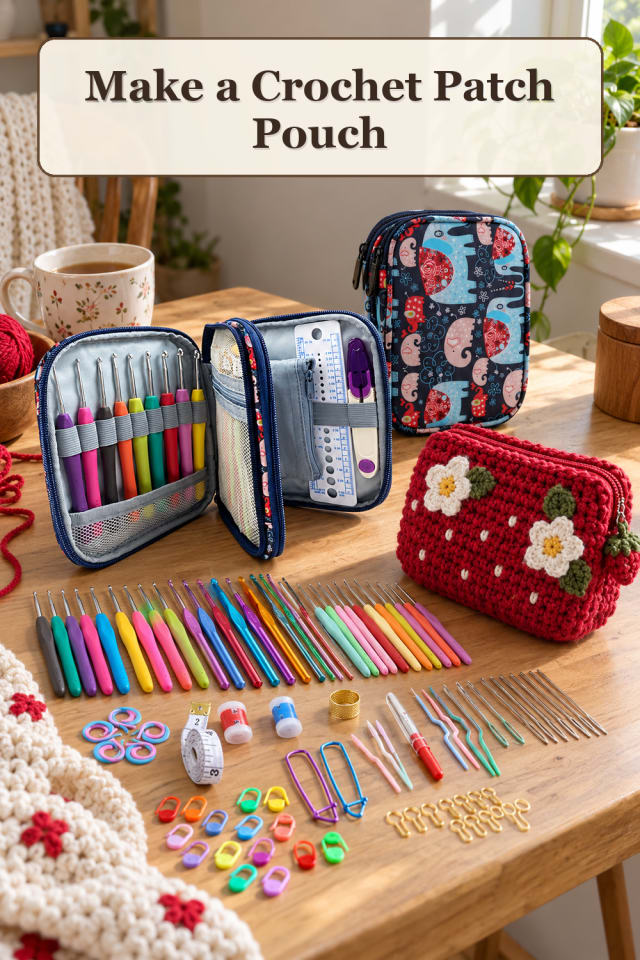 Crochet Upcycle Supplies: Crochet Patch Pouch maker-lifestyle pin