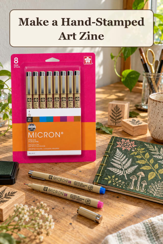 Zine Making Supplies: Hand-Stamped Art Zine maker-lifestyle pin