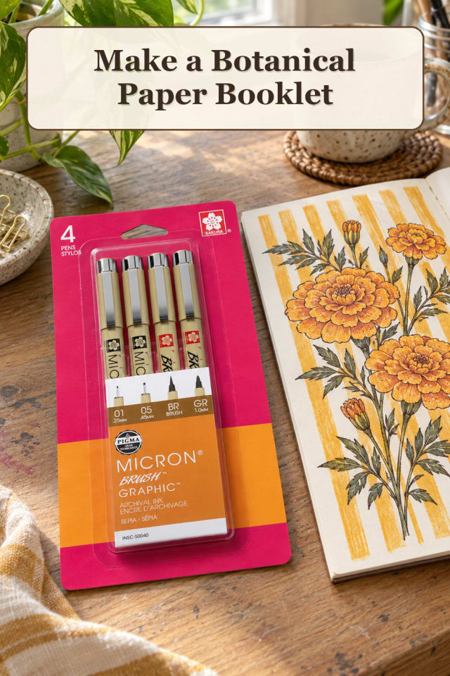 Zine Making Supplies: Botanical Paper Booklet maker-lifestyle pin