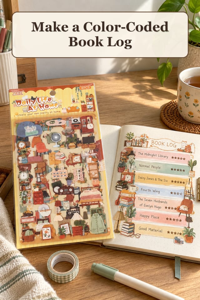 Reading Journal Supplies: Color-Coded Book Log maker-lifestyle pin