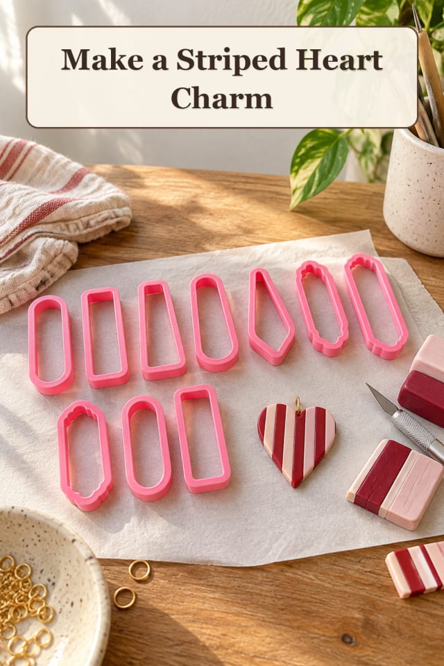 Clay Charm Supplies: Striped Heart Charm maker-lifestyle pin