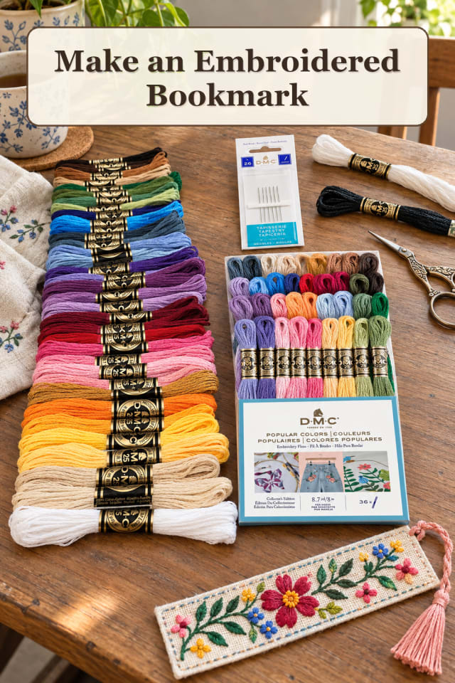 Hand Embroidery Supplies: Embroidered Bookmark maker-lifestyle pin