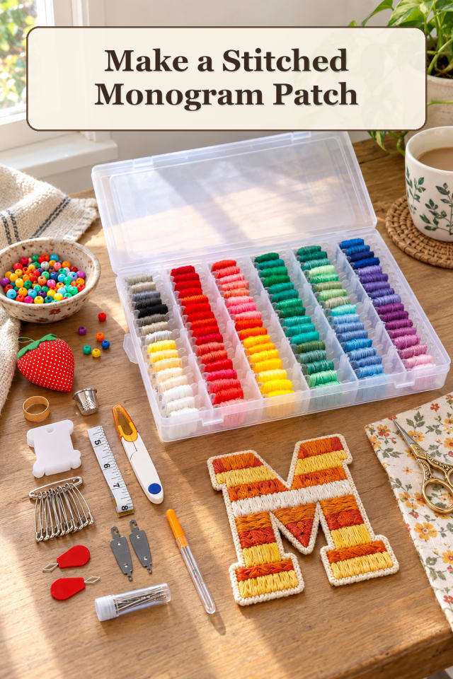 Hand Embroidery Supplies: Stitched Monogram Patch maker-lifestyle pin