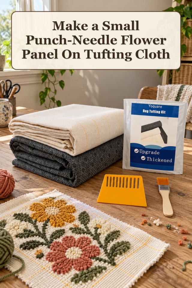 Punch Needle Supplies: Small Punch-Needle Flower Panel On Tufting Cloth maker-lifestyle pin