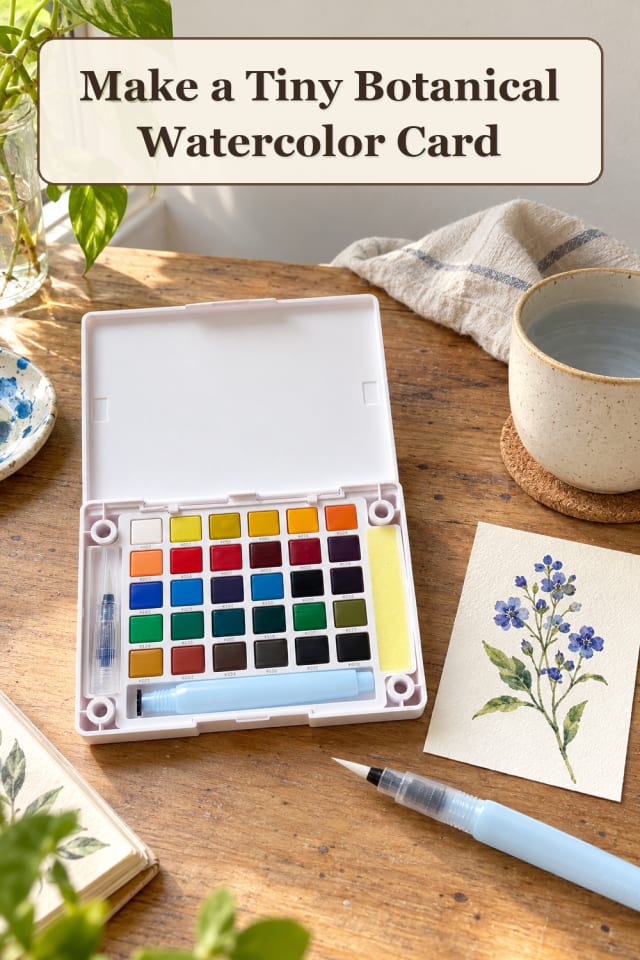 Mini Watercolor Supplies: Tiny Botanical Watercolor Card | Cozy Weekend Project maker-lifestyle pin