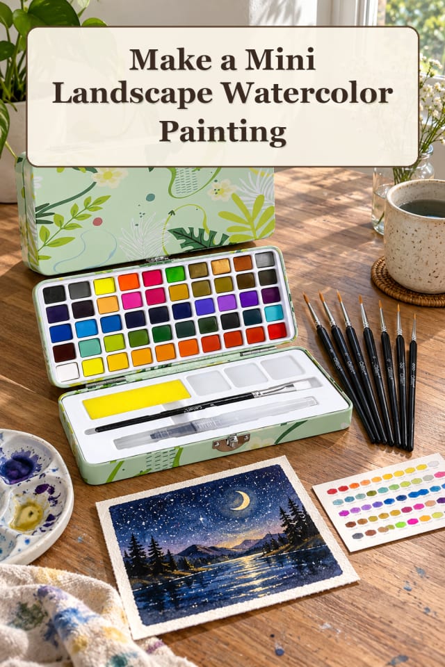 Mini Watercolor Supplies: Mini Landscape Watercolor Painting | Cozy Weekend Project maker-lifestyle pin