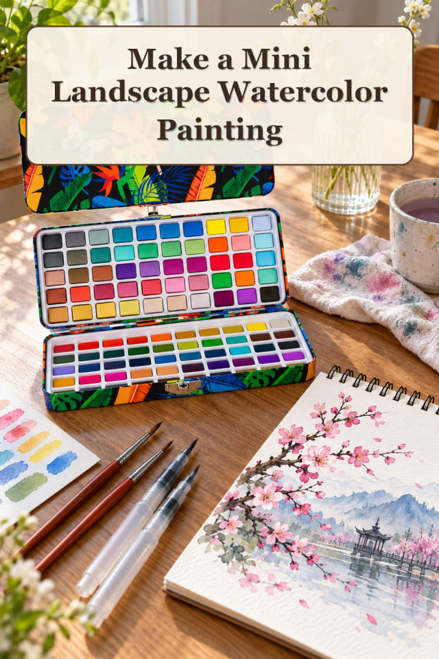 Mini Watercolor Supplies: Mini Landscape Watercolor Painting | Maker Table Inspiration maker-lifestyle pin