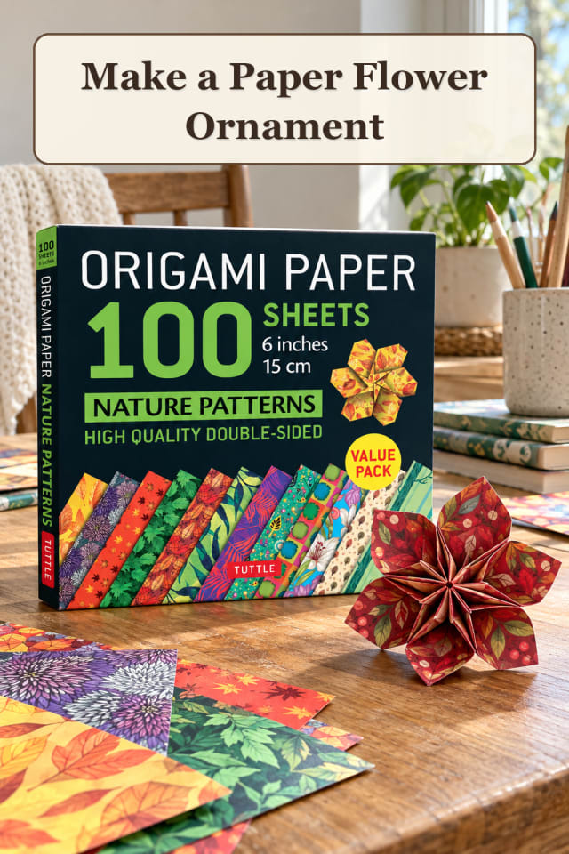 Origami Paper Supplies: Paper Flower Ornament maker-lifestyle pin